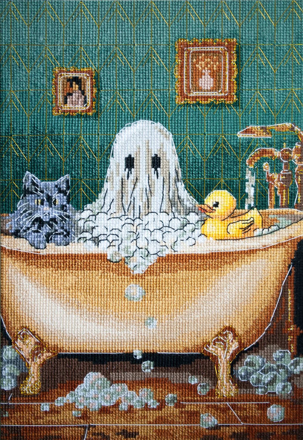 Domestic ghost by Abris Art Halloween Scenes Collection Counted Cross Stitch Kit