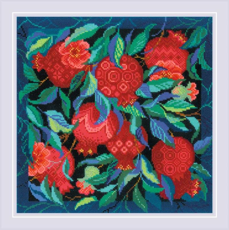 Pomegranate Garden by Riolis 2024 Panel/Cushion Counted cross stitch kit with woolen threads
