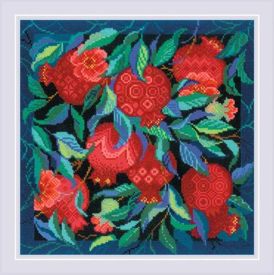 Pomegranate Garden by Riolis 2024 Panel/Cushion Counted cross stitch kit with woolen threads