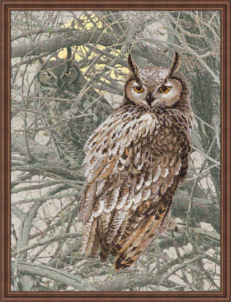 Eagle Owl by Riolis 2016 Cross Stitch Kit with pre-printed background Aida
