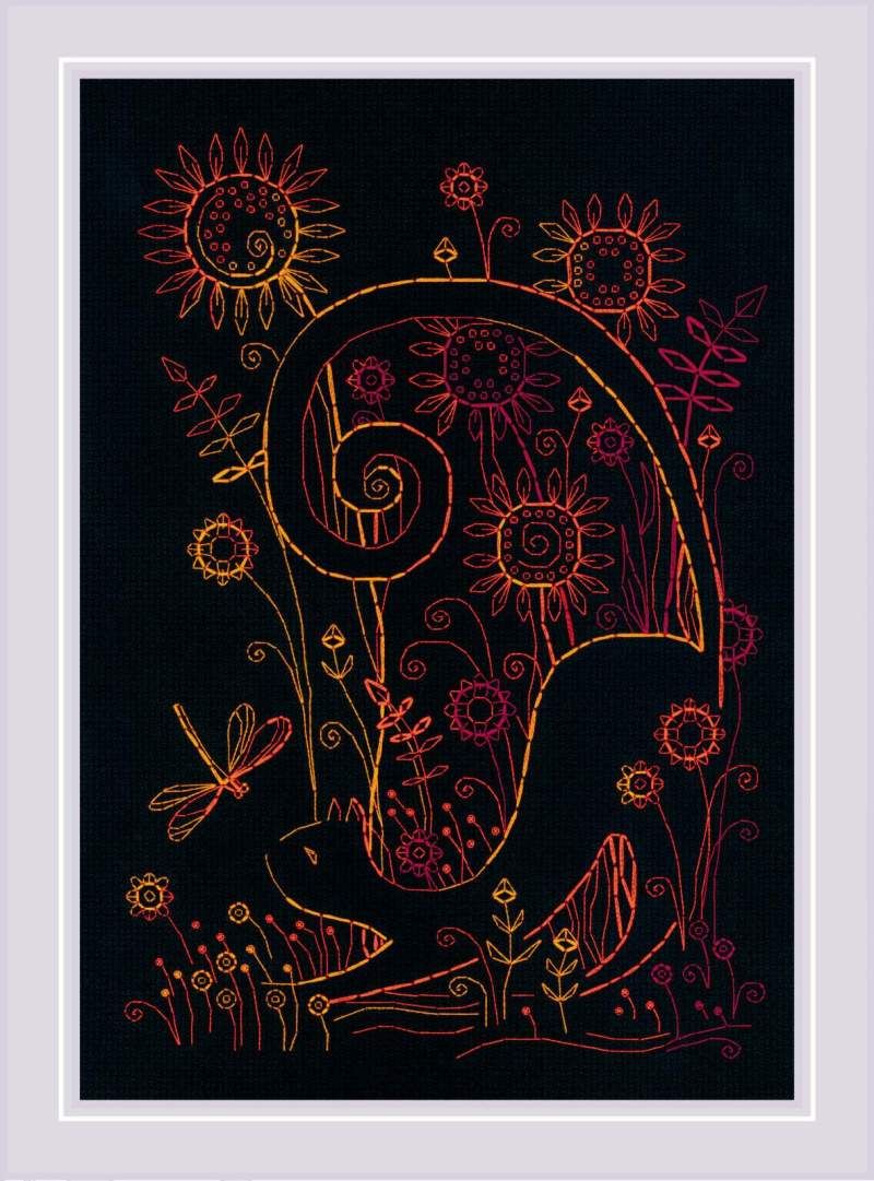 Cats. Summertime by Riolis 2023 Blackwork Needlework Embroidery Kit
