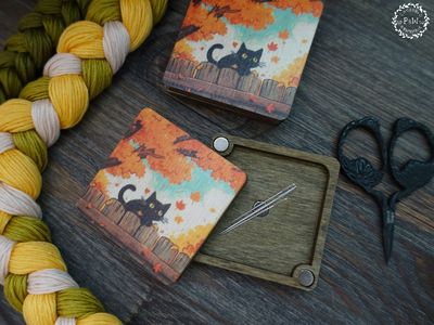 Cute Halloween with black cat Magnetic needle holder by Primitive and Wood (P&amp;W) Designer embroidery accessories