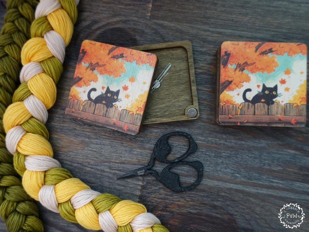 Cute Halloween with black cat Magnetic needle holder by Primitive and Wood (P&amp;W) Designer embroidery accessories