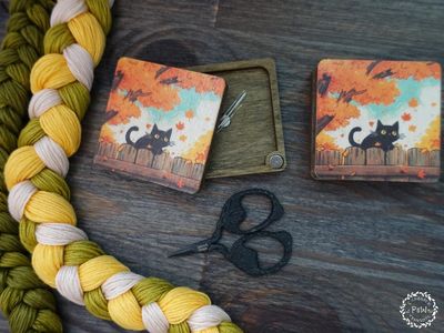 Cute Halloween with black cat Magnetic needle holder by Primitive and Wood (P&amp;W) Designer embroidery accessories