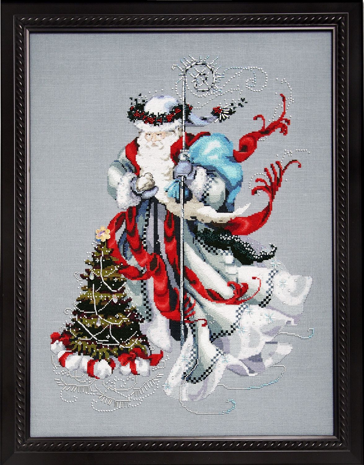 Winter White Santa by Mirabilia Designs 2009 Counted cross stitch pattern, Embellishment Pack