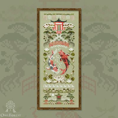 Garden Carps by Owl Forest Embroidery 2023 Counted Cross stitch pattern, Set of OwlForest Hand-Dyed Threads DMC 28, 32, 36 ct with 2 strands