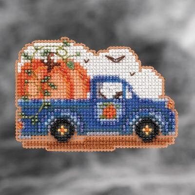 Pumpkin Delivery by Mill Hill. Autumn Harvest Collection. Glass bead counted cross stitch kit 2021. Be ready for the Fall Season!