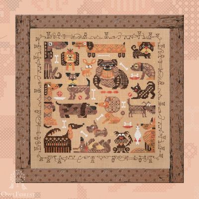 Funny Dogs by Owl Forest Embroidery 2023 Printed counted cross stitch pattern Set of OwlForest Hand-Dyed Threads DMC 28, 32 ct with 2 str