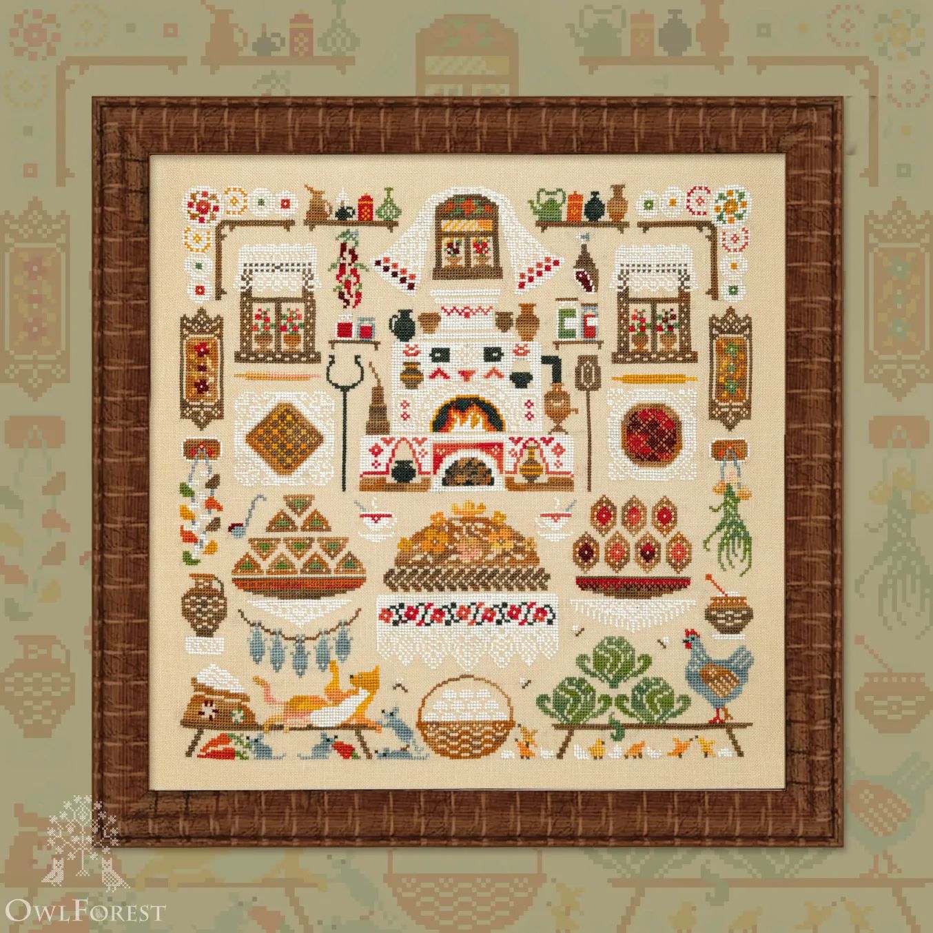 Pies by Owl Forest Embroidery 2023 The Cookery Book Series Printed cross stitch pattern, Set of Hand-Dyed Threads (DMC) 32 ct with 2 strands