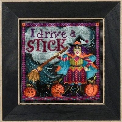 I Drive a Stick by Mill Hill. Autumn Series Buttons and Bead Kit 2016. Halloween beaded cross stitch embroidery kit
