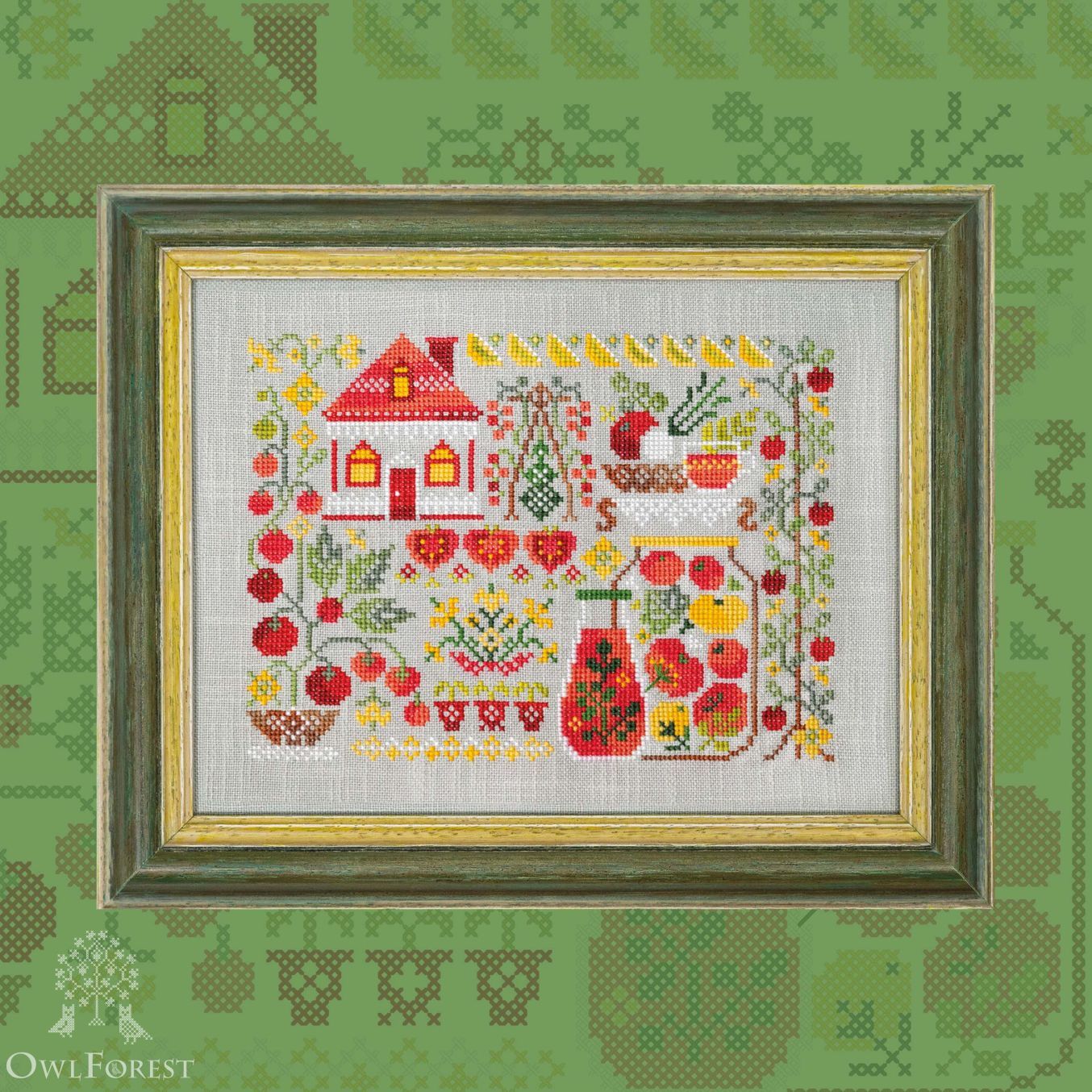 Harvest Season. Tomatoes by Owl Forest Embroidery 2023 Printed cross stitch pattern, Set Hand-Dyed Threads DMC 28, 36, 36 ct. with 2 strands