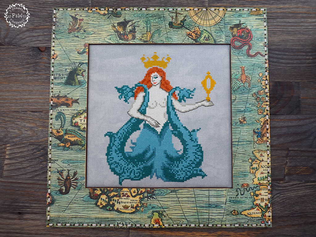 Sew-on square frame with "Map of Marina" print by Primitive and Wood (P&amp;W) Designer embroidery accessories