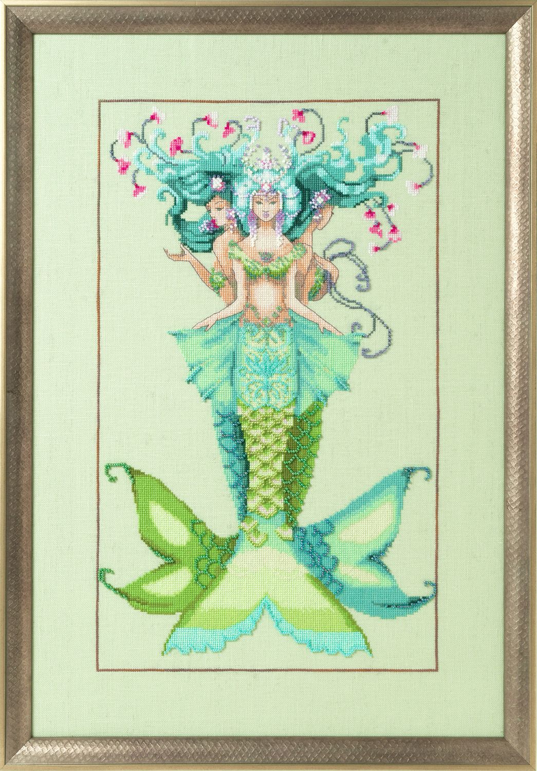 The Three Mermaids by Mirabilia Designs 2021 designer Nora Corbett Counted Cross Stitch Pattern, Embellishment Pack