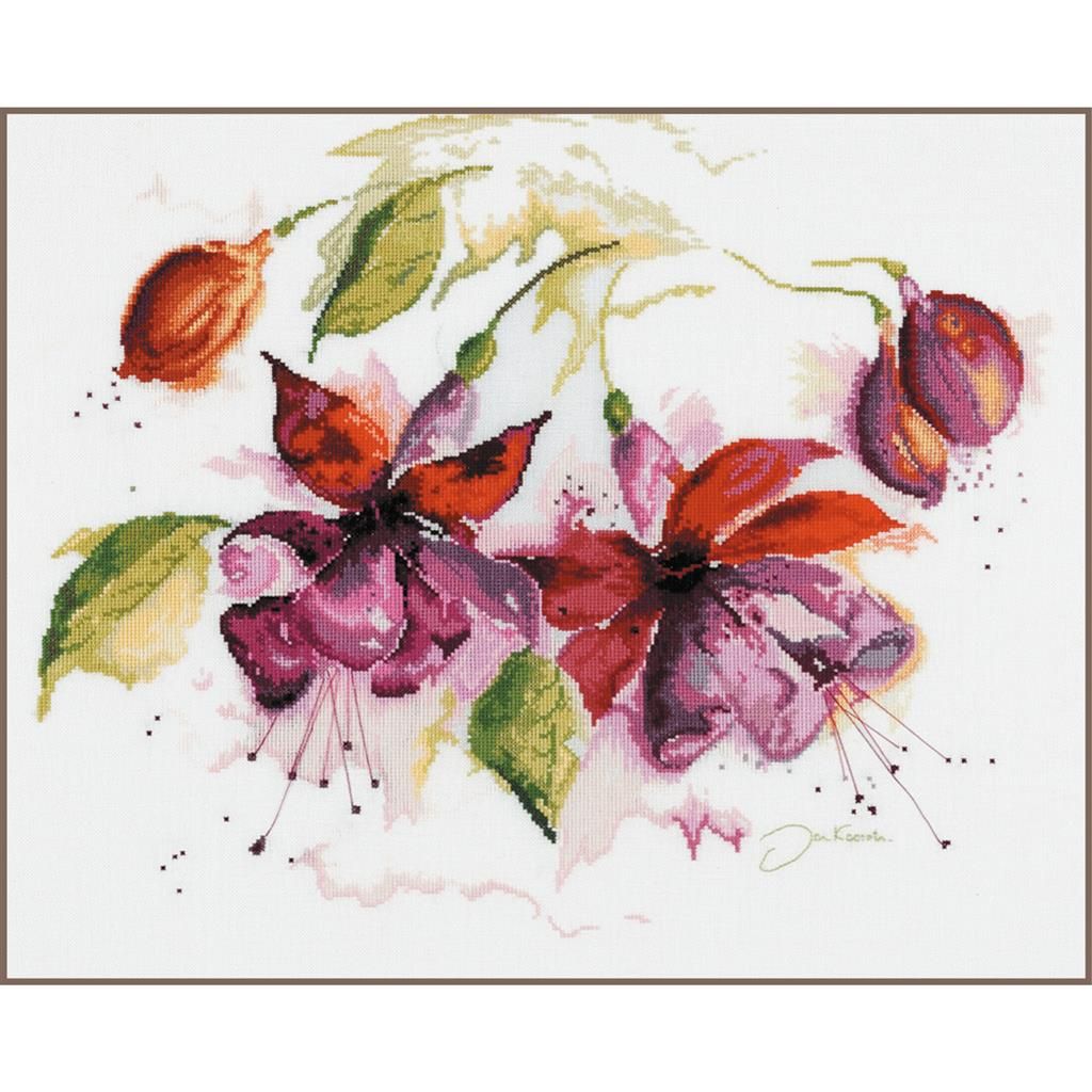 Fuchsia in Watercolor by Lanarte. Home and Garden Collection Counted Cross Stitch kit