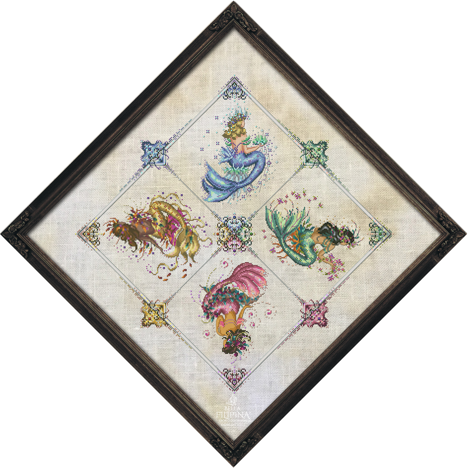 Seasons Mermaid Mandala by Bella Filipina Designs 2024 Counted cross stitch Pattern, Beads set and Set of Threads