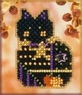 Haunted Kitty by Mill Hill 2001 Autumn Harvest Pin VIII Glass bead counted cross stitch kit with treasure. Be ready for Halloween!