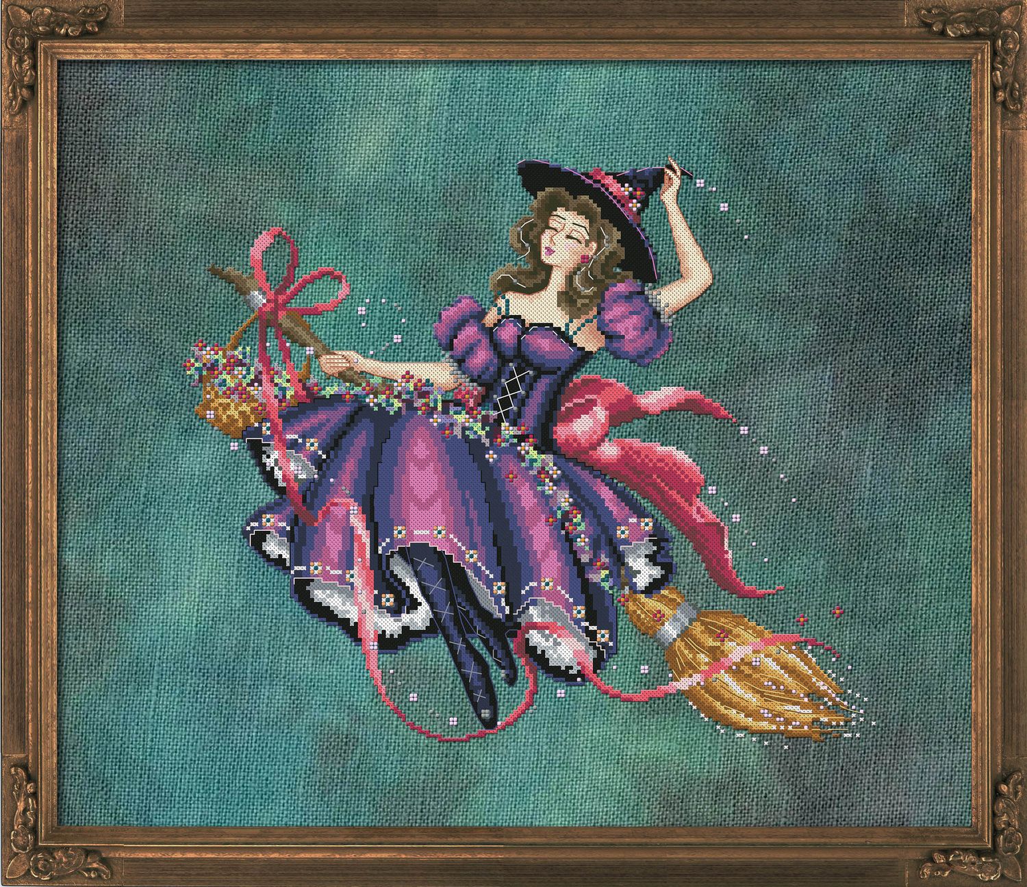 Greta Goldbroom by Bella Filipina Designs 2022 Black Magic Academy Series Counted cross stitch Pattern, Beads set and Set of Threads