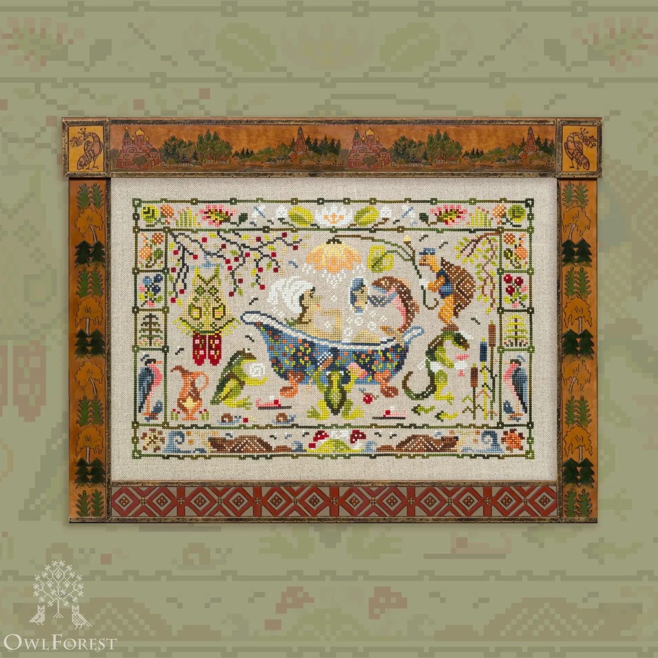 Relax Mood (Weekend of Kikimora) by Owl Forest Embroidery 2023 Printed cross stitch pattern, Set of OwlForest Hand-Dyed Threads DMC