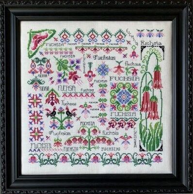 Dreaming of Fuchsia by Rosewood Manor 2021 designer Karen Kluba. Beautiful Flower primitive cross stich pattern