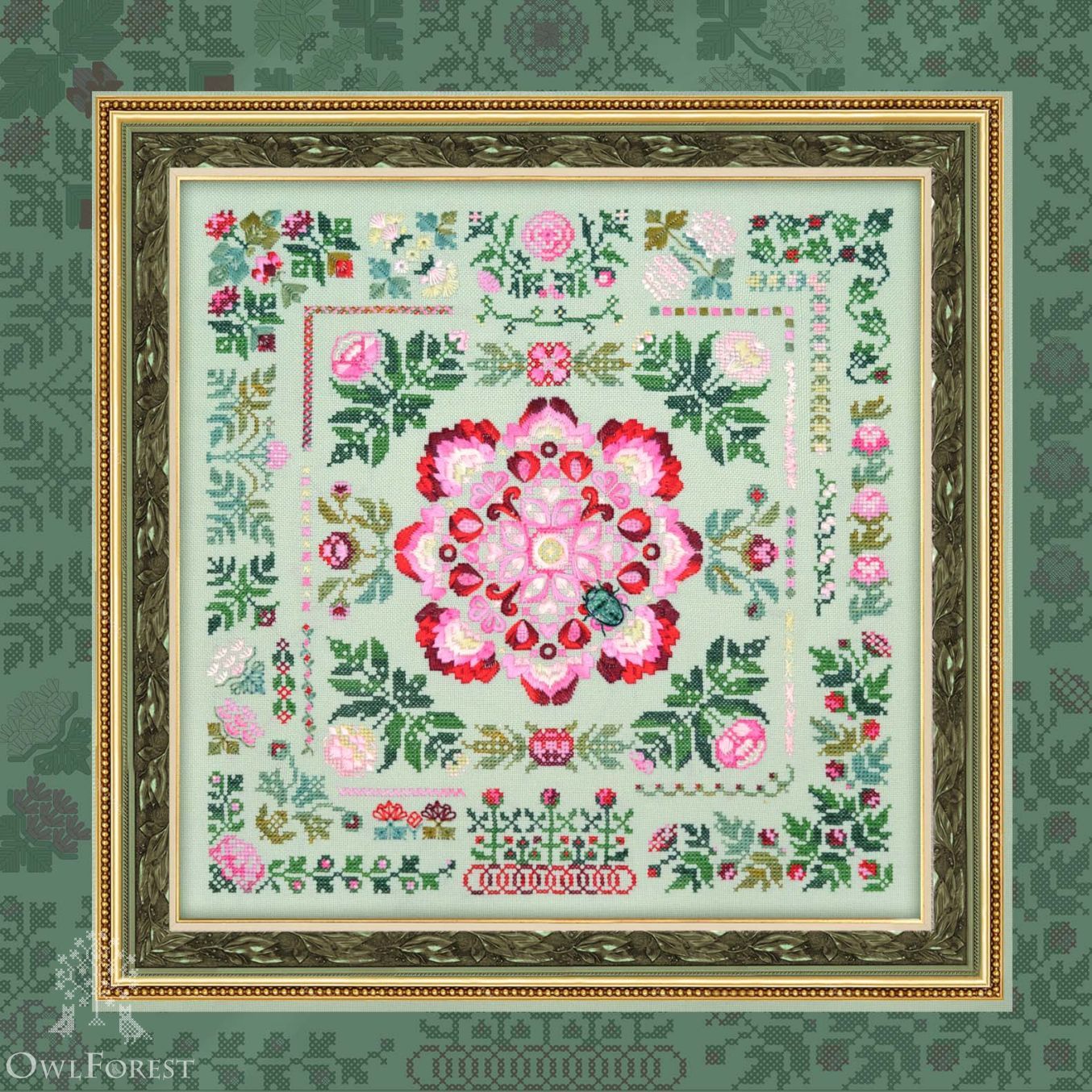 Showy Peony by Owl Forest Embroidery 2023. Printed cross stitch pattern, Set of OwlForest Hand-Dyed Threads (DMC)