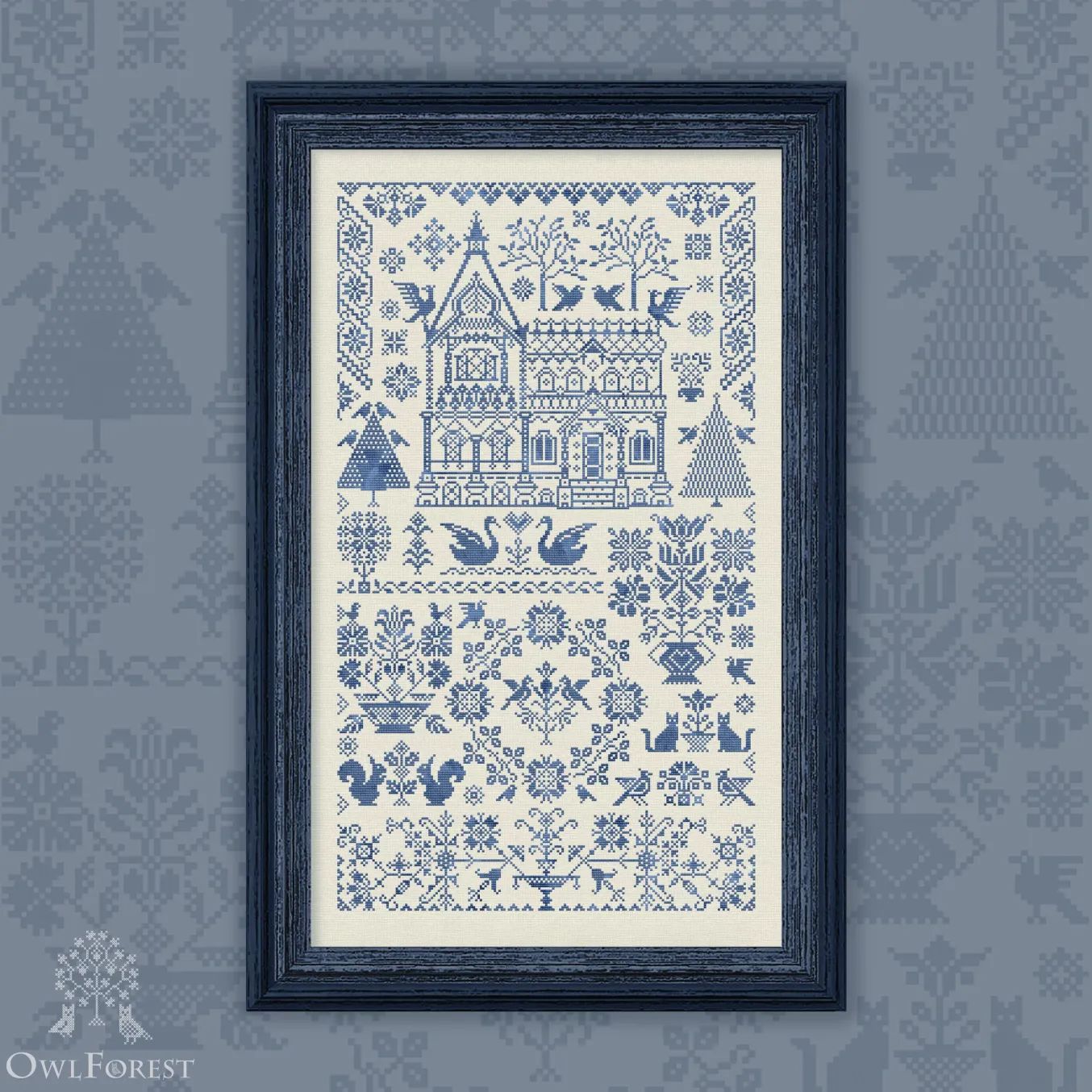In the Garden by Owl Forest Embroidery 2025 Printed cross stitch pattern, Special set of Hand-Dyed Threads DMC 32, 36 ct in 2 strands