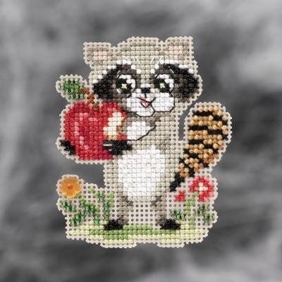 Rosie Raccoon by Mill Hill. Autumn Harvest Collection. Glass bead counted-cross-stitch kit, 2021. Be ready for the Fall Season!
