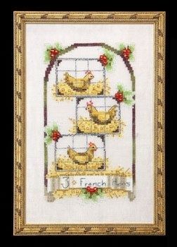 Three French Hens by Nora Corbett 2010 12 Days of Christmas Series Counted cross stitch pattern, Embellishment Pack