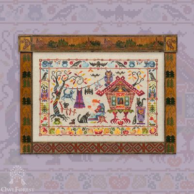 October Mood (Fairytales of Baba Yaga) by Owl Forest Embroidery 2022 Printed counted cross stitch pattern, set of Hand-Dyed Threads