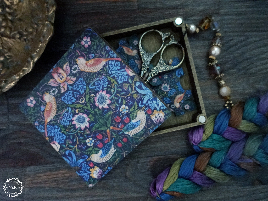 Strawberry Thief  by William Morris Limited Edition Magnetic Embroidery Box by Primitive and Wood (P&amp;W) Designer embroidery accessories