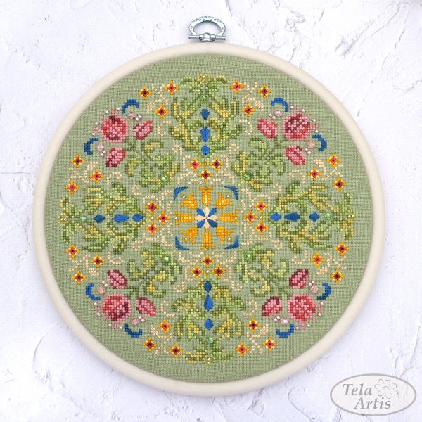 Bloomy mandala by Tela Artis Cross stitch embroidery Kit with hoops