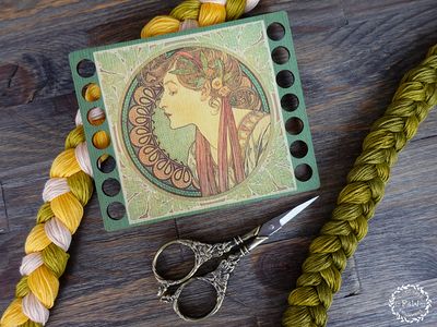 Laurel by Alphonse Mucha Art Nouveau Floss Organizer by Primitive and Wood (P&amp;W) Designer embroidery accessories