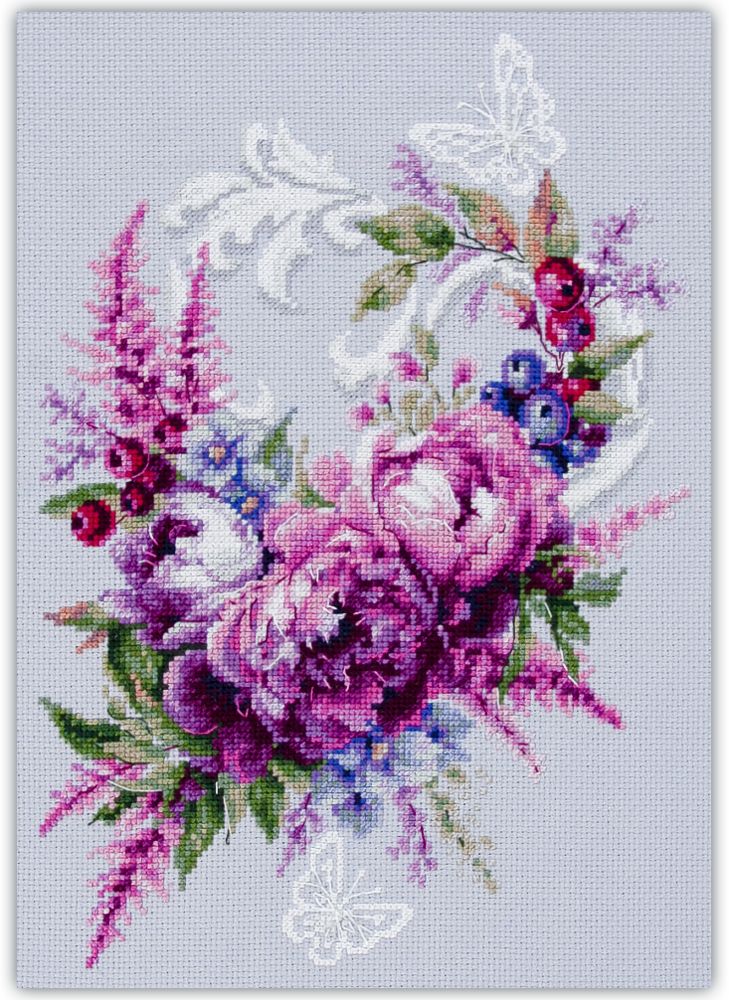 Purple Silk Peonies by Magic Needle 2025 Floral counted cross stitch kit