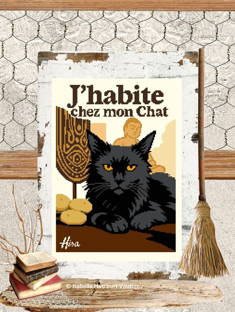 J'habite chez mon Chat (I live with my cat) by Isabelle Haccourt Vautier Collection AFFICHES Hisa Printed cross stich pattern