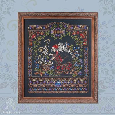 Yaga by Owl Forest Embroidery 2025 Printed counted cross stitch pattern, Set of Hand-Dyed Threads (DMC) 32 ct. with 2 strands
