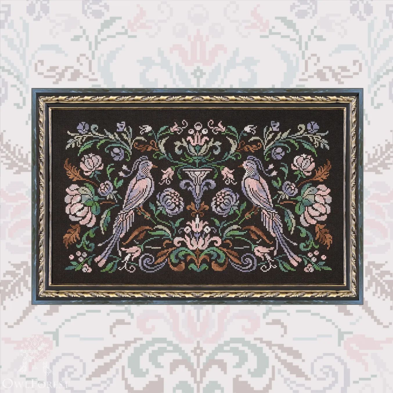 Pearl Bird Night Songs by Owl Forest Embroidery 2025 Counted Cross Stitch pattern, Set of Hand-Dyed Threads DMC 32, 36 ct. with 2 strands