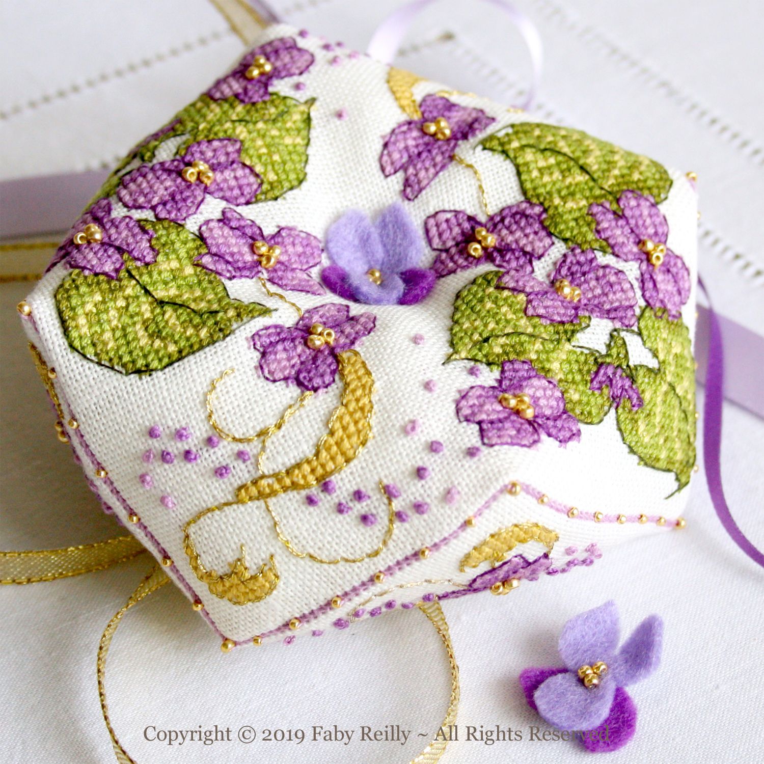 Violet Biscornu by Faby Reilly Designs 2019 Counted Cross Stitch pattern Intermediate Level