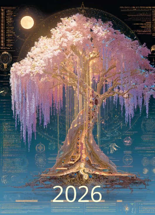 Futuristic Botanical Wall Calendar 2026 Scientific Nature Art Style Size: A3 (11"x17"), Top Binding Calendar by designer OrAbeille
