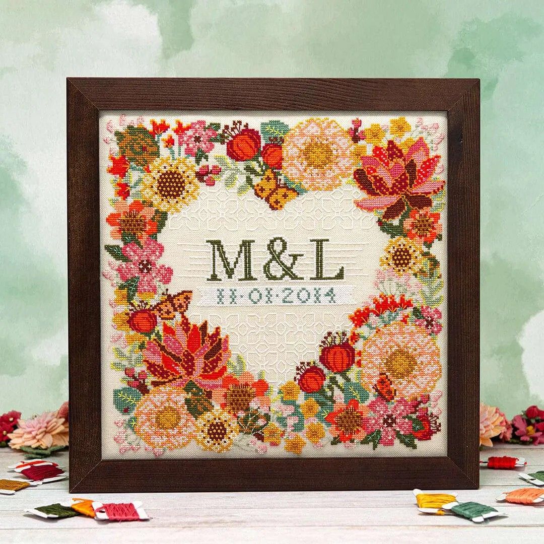 Modern Botanical Wedding Sampler by Counting Puddles 2024 Designer Lindsey Whitney Summer Counted cross stitch pattern