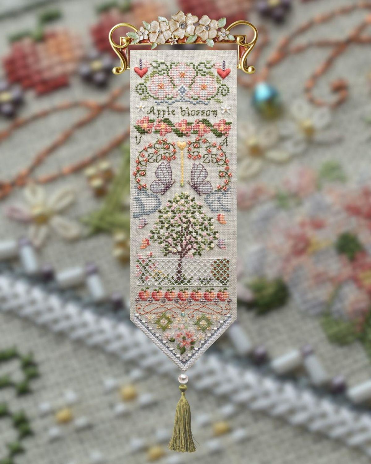 Apple blossom by MilleFleur 2025 Cross Stitch Pattern + Embellishment Pack