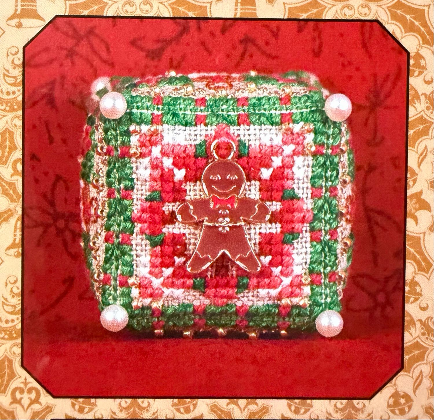 Tiny Ginger Boy Cube by Just Nan 2025 Christmas Ornament Cross stitch pattern and Embellishment Pack