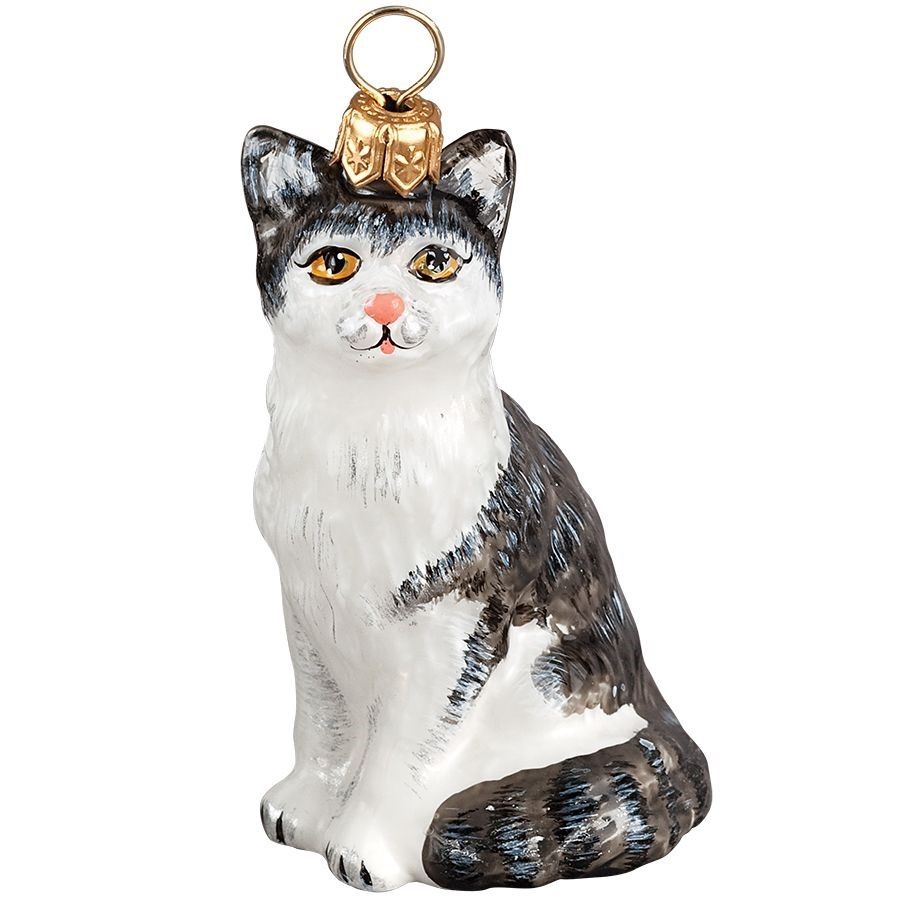 American Shorthair Gray and White Handmade Christmas Tree Glass ornament by Joy To The World Collectibles