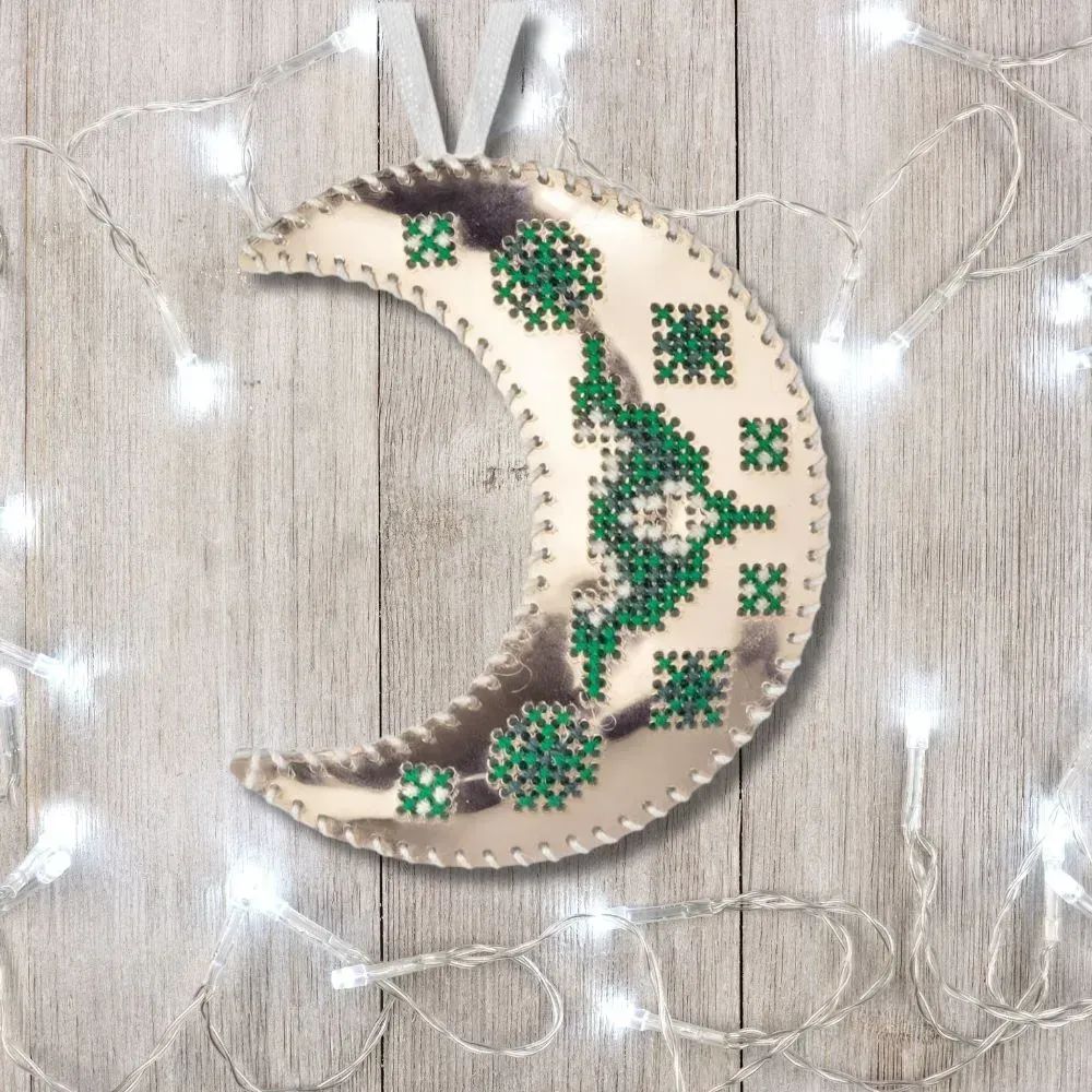 Rose Gold Crescent Moon by Wonderland Crafts 2025 Christmas Ornament (Double-Sided) Faux Leather Cross-Stitch Kit
