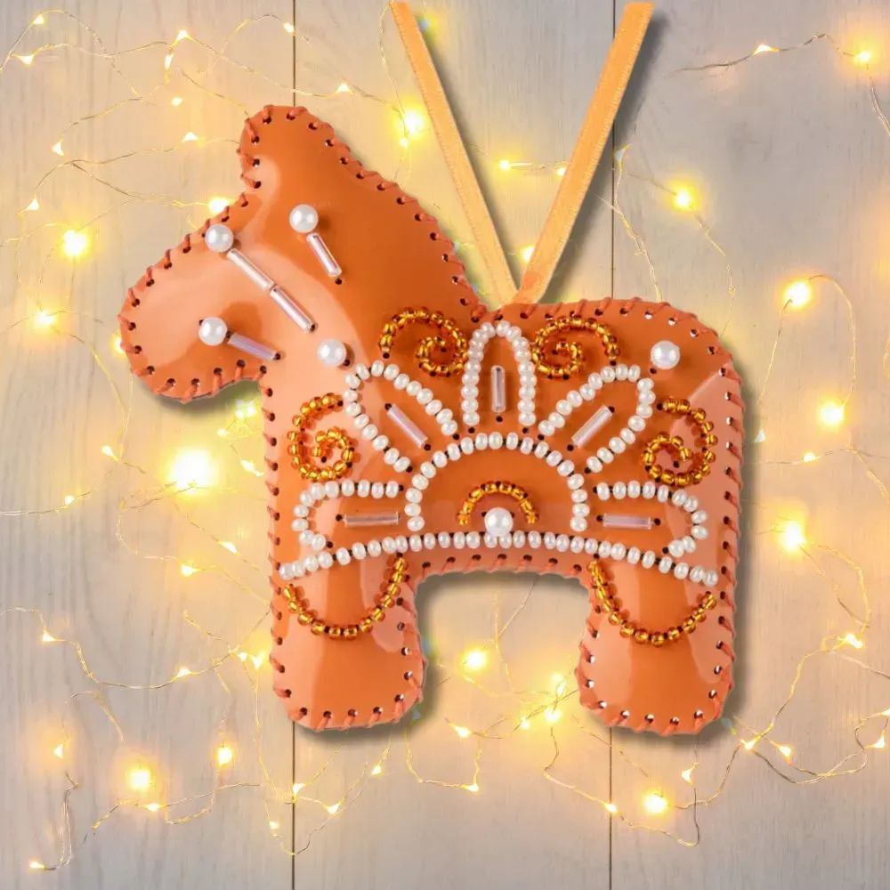 Orange Horse by Wonderland Crafts 2025 Christmas Ornament (Double-Sided) Faux Leather Bead Embroidery Kit