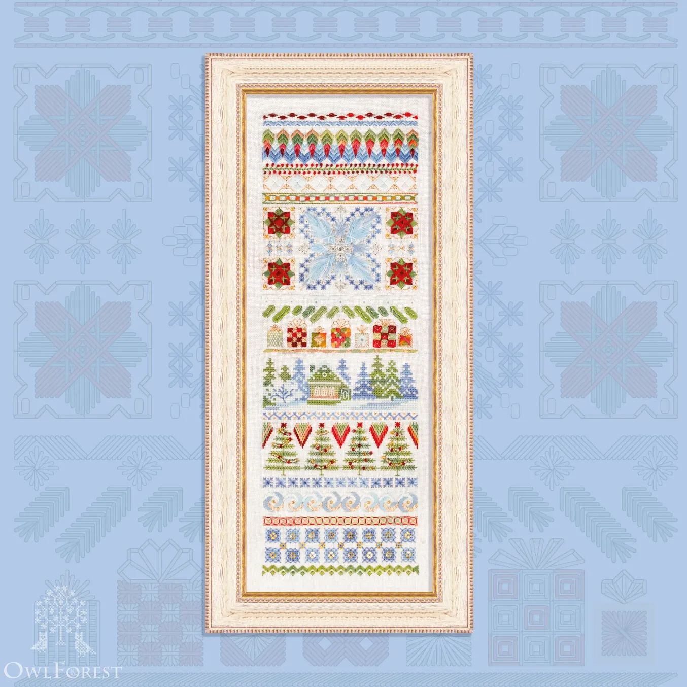 Color of the Winters by Owl Forest Embroidery 2025 Printed counted cross stitch pattern, Set of Hand-Dyed Threads DMC