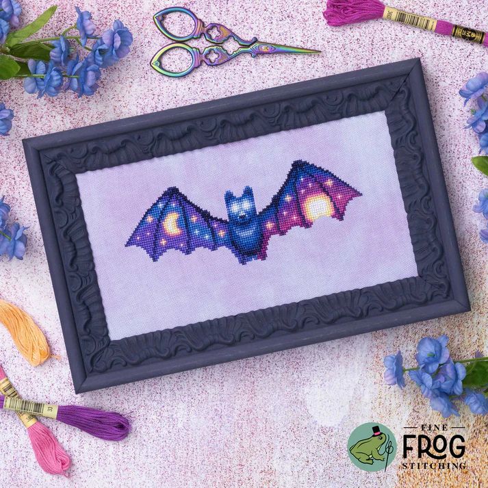 Soaring Sky Bat by Fine Frog Stitching 2026 Celestial Colors Collection Small Printed Cross Stitch pattern