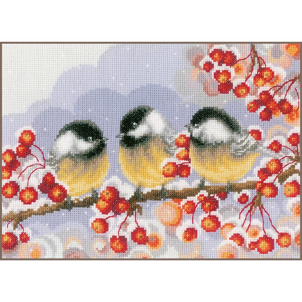 Chickadees among berries by Vervaco 2025 Counted cross stitch kit