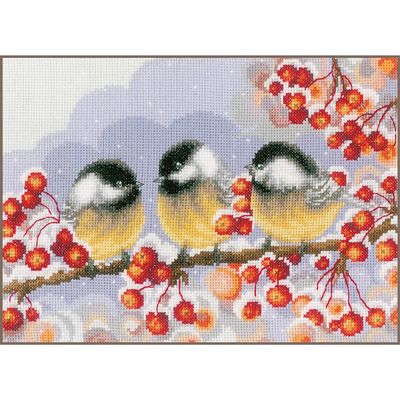 Chickadees among berries by Vervaco 2025 Counted cross stitch kit