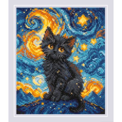 Starry Cat by Riolis 2024 Counted cross stitch kit with woolen thread