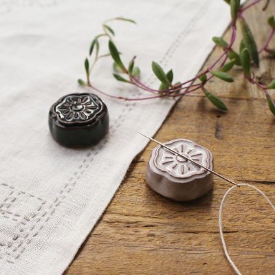 Awaji Kawara Magnetic Needle Rest by Cohana Flower Motif Ceramic Magnet