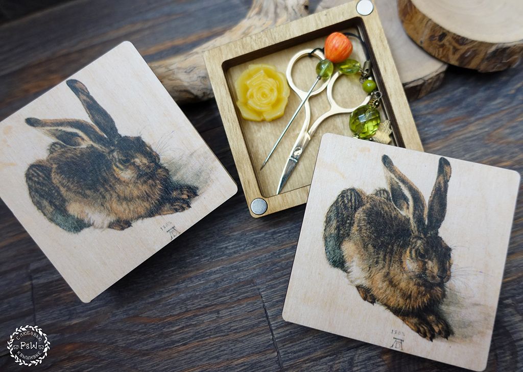 Dürer’s Hare” Accessories Box by Primitive and Wood (P&amp;W) Designer embroidery accessories